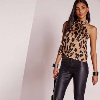 Women Blouses Sexy Leopard Print Ladies Shirts And Tops Halter Blouse Sexy Sleeveless Tops Womens Clothing Summer Female Blouses